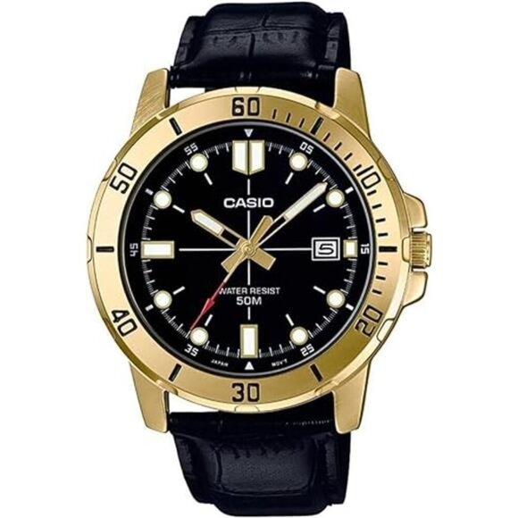 Men's Enticer Gold Tone Leather Band Black Dial Casual Analog Sporty Watch - Picture 2 of 2